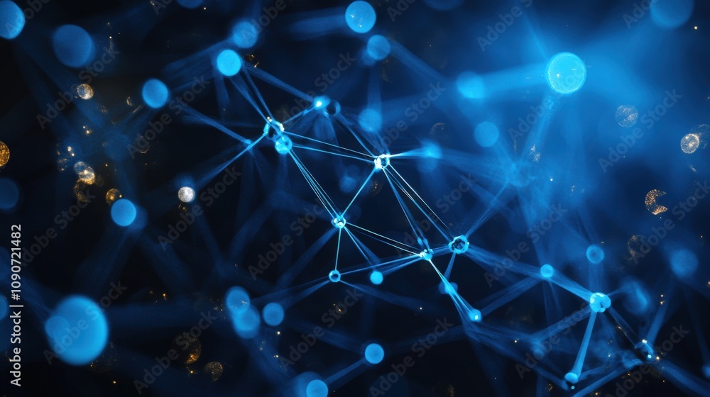 Poster abstract blue network with glowing nodes and lines