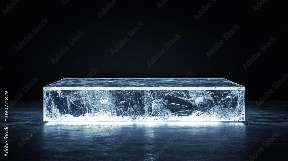 Aufkleber a clear ice block illuminated from below, creating a striking visual effect.
