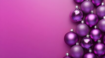 abstract minimalistic christmas background, purple New Year's balls for the Christmas tree on a purple background