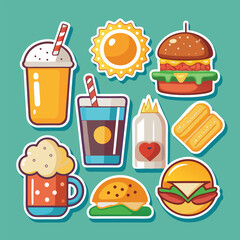 fast food stickers Set of stickers design of menus, notepads, packaging