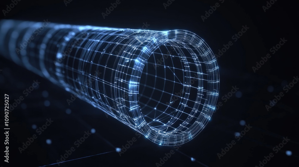 Poster wireframe cylinder with connecting dots and lines connection structure illustrated in 2d and 3d cart