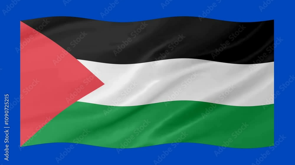 Poster palestine waving flag loop animation with glowing 3d shade isolated on blue background
