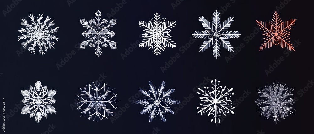 Poster simple design of snowflakes featuring grouped flakes that are easy to edit and customize in color