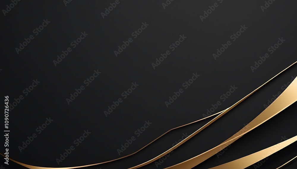 Poster abstract triangle overlapping on black and gold background with glitter and golden lines glowing dot