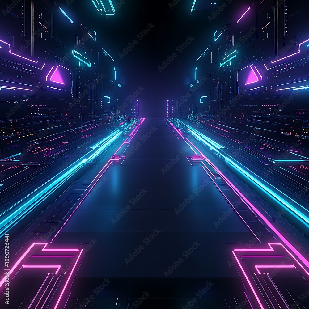 Aufkleber futuristic digital corridor with neon lights and streamlined abstract pathway in a high-tech environ