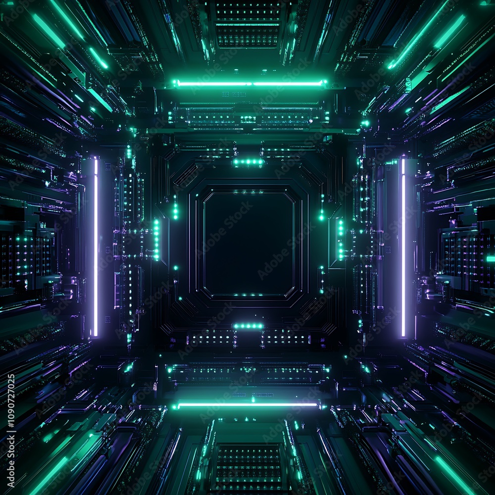 Poster futuristic digital space with glowing lights and complex structure in a high-tech environment perfec