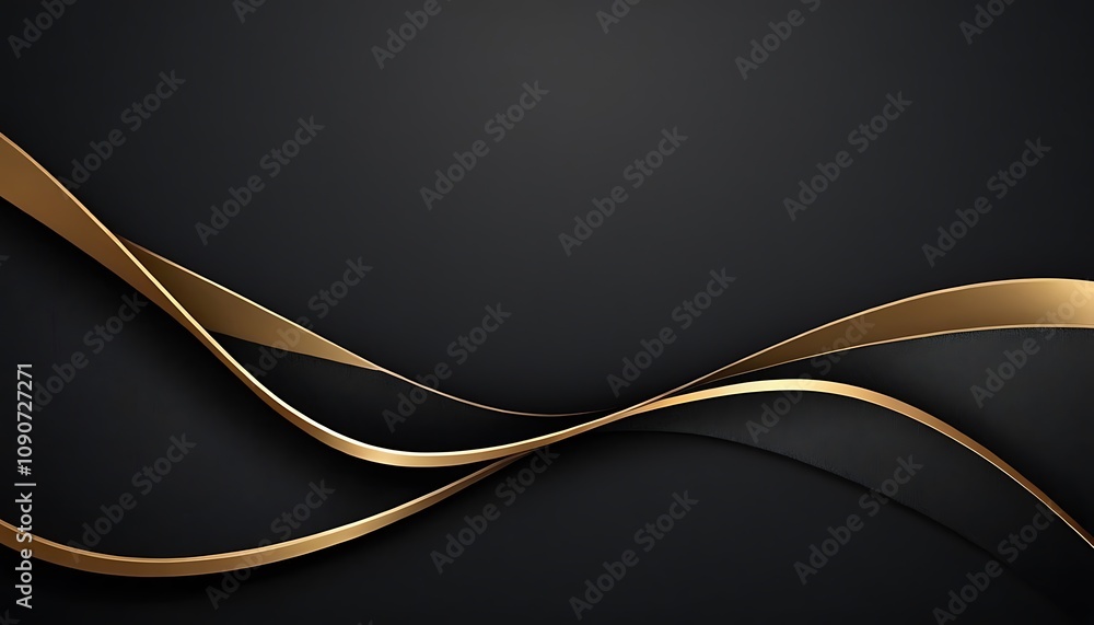 Poster abstract triangle overlapping on black and gold background with glitter and golden lines glowing dot