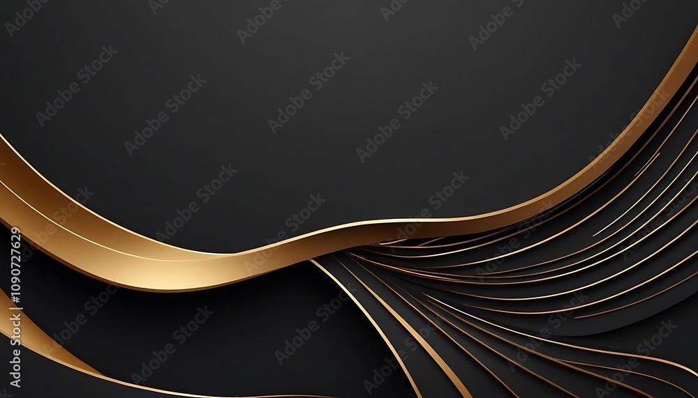 Poster abstract triangle overlapping on black and gold background with glitter and golden lines glowing dot
