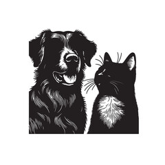 Pet animal vector black silhouette. Dog, cat and parrot vector design black and white. Pet logo, icon.