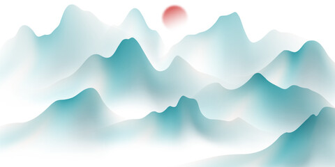 Modern design vector illustration of beautiful Chinese ink landscape painting.