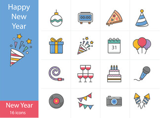 Icons Set Happy New Year colorful icons set, Vector and Illustration