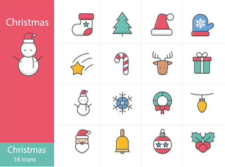 Cute Icons Set Christmas colorful icons set, Vector and Illustration