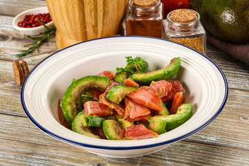 Salad with avocado and salmon