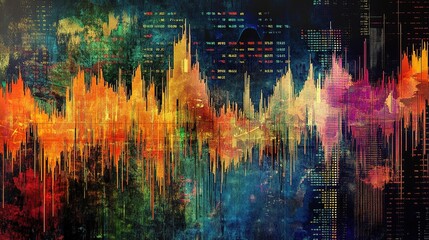 Naklejka premium Vibrant Abstract Visualization of Stock Market Trading Activity with Colorful Graphs and Data Representation Ideal for Financial Illustrations and Concepts
