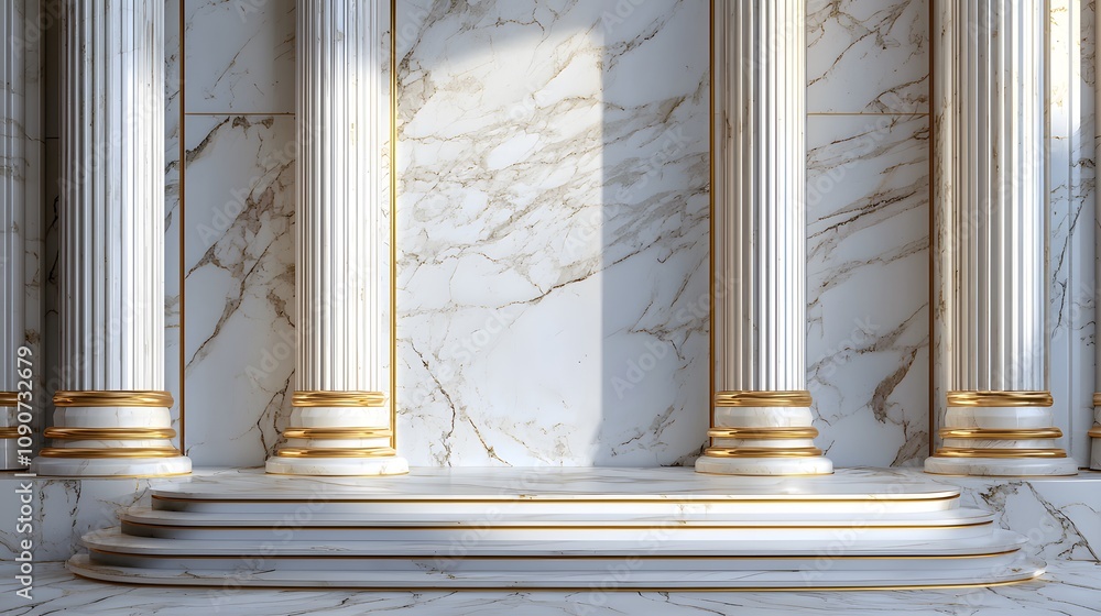 Aufkleber elegant architectural columns luxurious interior 3d render marble environment close-up view design i