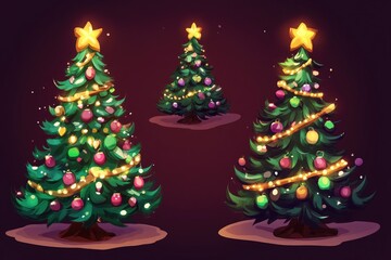 Obraz premium Christmas tree decorative element in a 2D cartoon style drawing