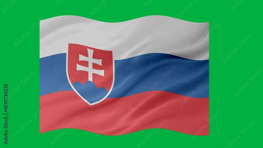 Poster slovakia waving flag loop animation with glowing 3d shade isolated on green background