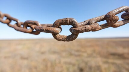 A close-up of a rugged chain-link fence with a blurred natural background, capturing the interplay between structure and freedom.