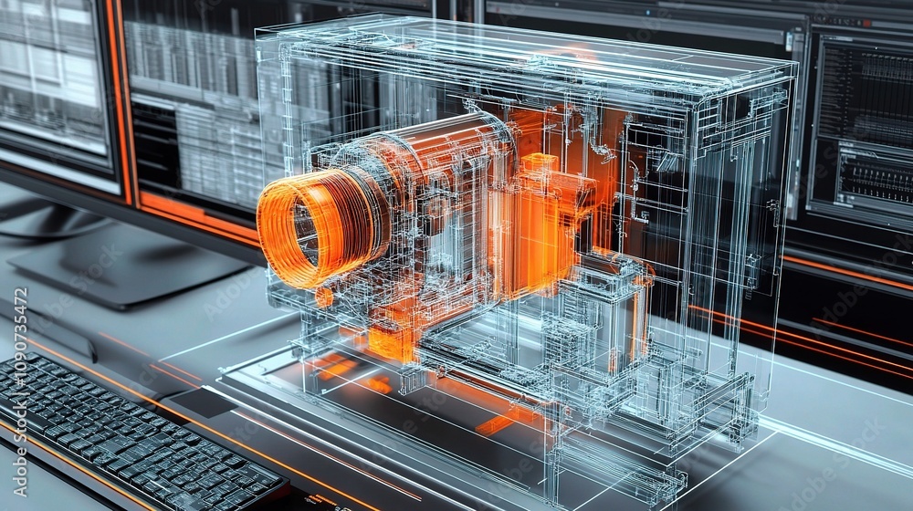 Poster detailed mechanical assembly cad drawings in vibrant colors showcasing complex designs and structure
