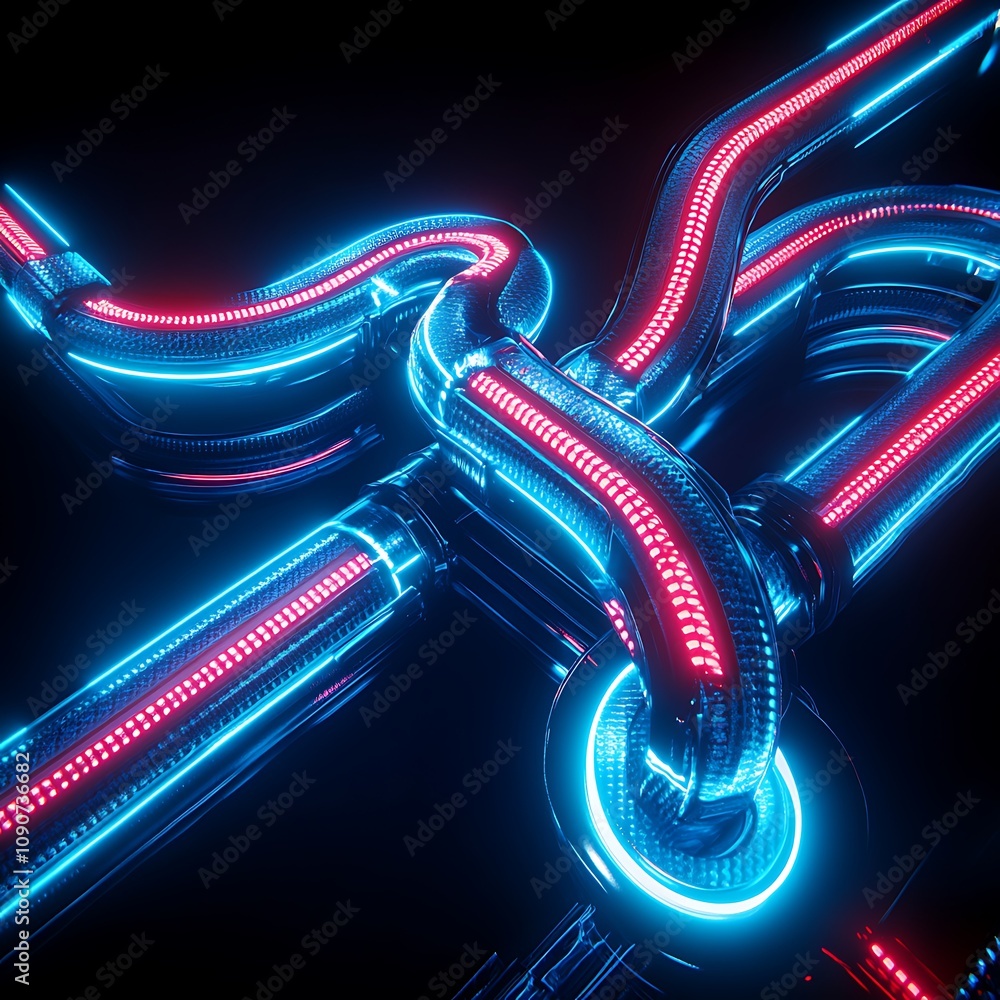 Poster futuristic neon tubes with dynamic lights intertwined in a sci-fi design representing advanced techn