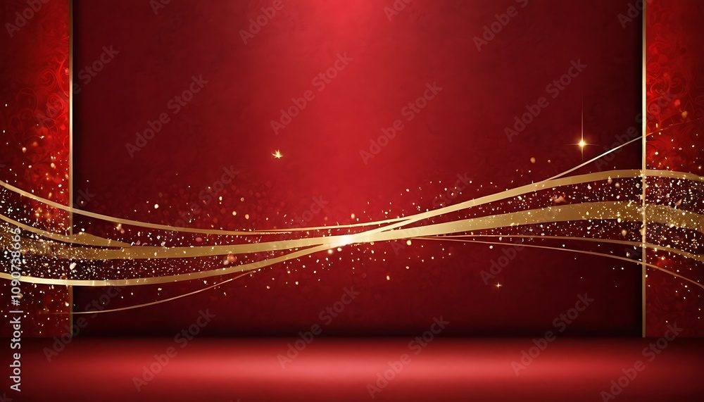 Poster abstract red background with gold wave design  A red and gold wave patterned background with a red and gold color scheme. 4