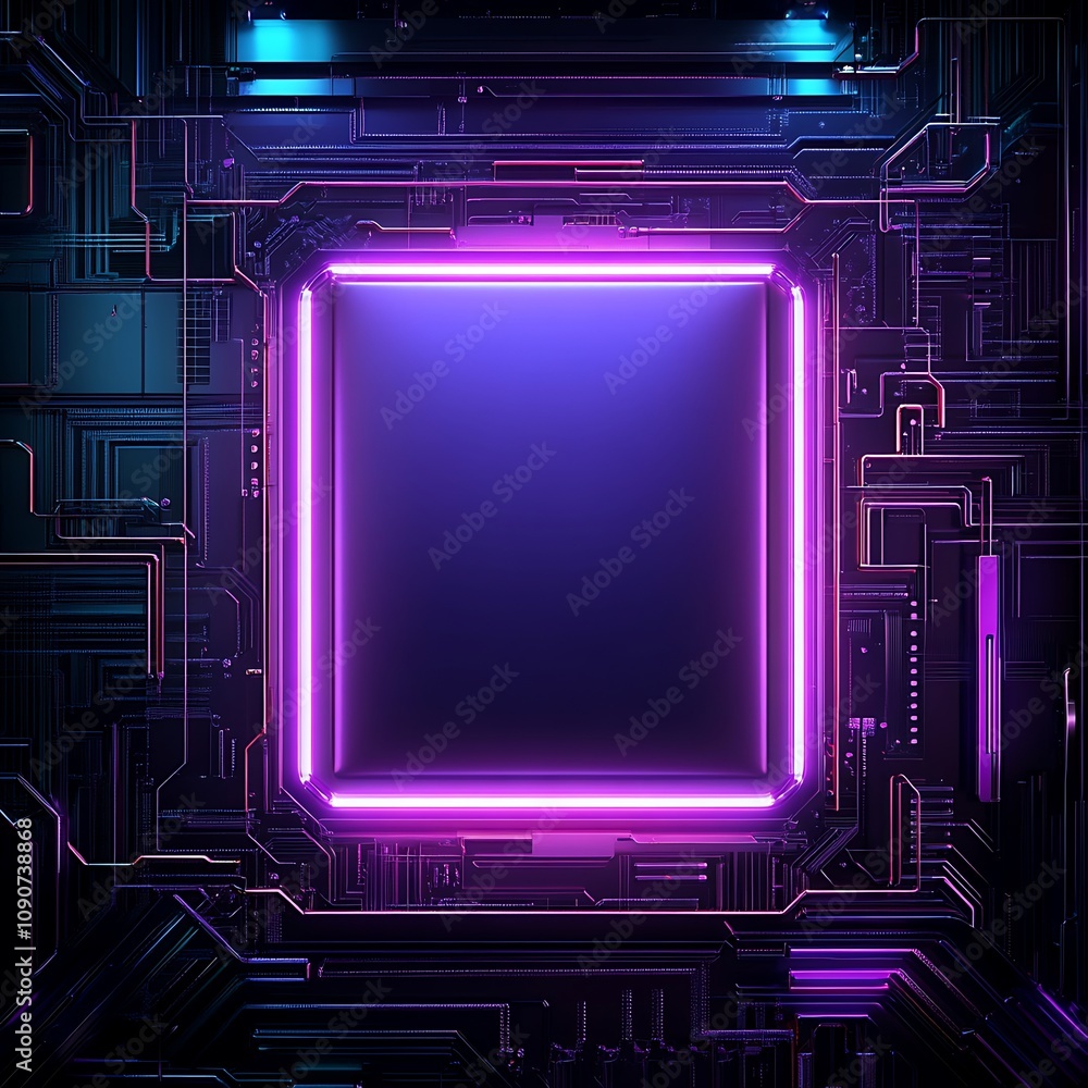 Poster futuristic technology background with neon glow and circuit patterns, emphasizing innovation and dig