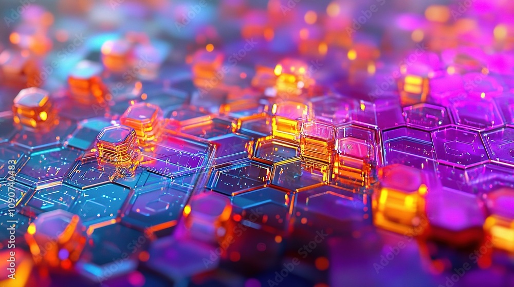 Poster futuristic and advanced technological background with bright hexagonal patterns and glowing elements