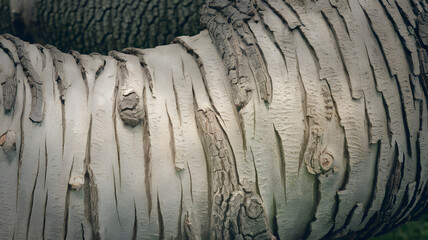 Close-up view of ash tree bark texture showcasing intricate natural patterns and ridges, ideal for nature themes, backgrounds, or ecological studies. 