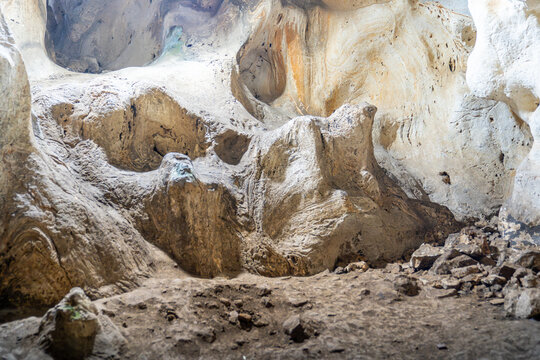 Karain cave (Mağara) with stalactites and stalagmites. The Paleolithic site protected area was used as a settlement about 500000 years ago. Early Bronze Age pottery has also been found. Antalya TURKEY