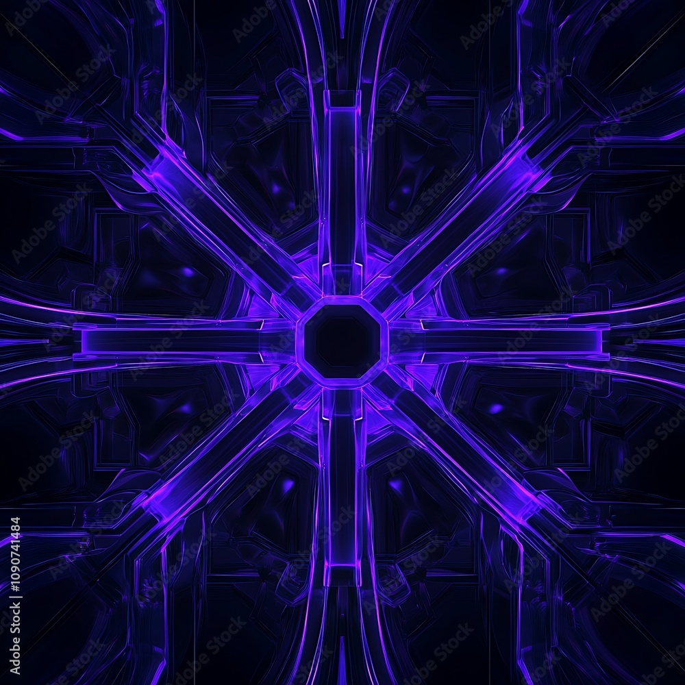 Poster intricate neon purple abstract background with symmetrical patterns and geometric shapes for creativ