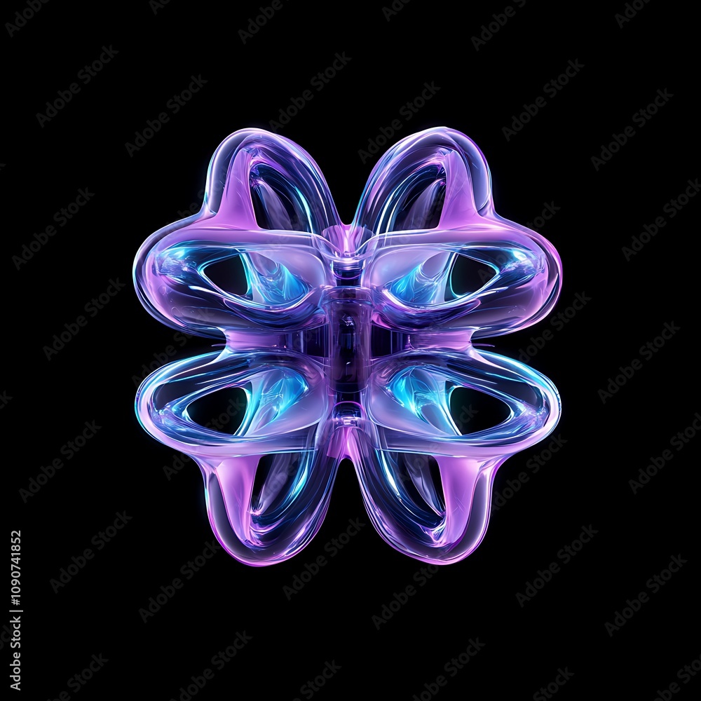 Poster iridescent abstract shape with fluid curves and soft edges on a black background, evoking modern art