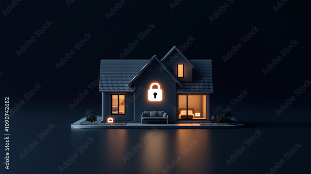 Poster conceptual image of smart home with security features and lighting