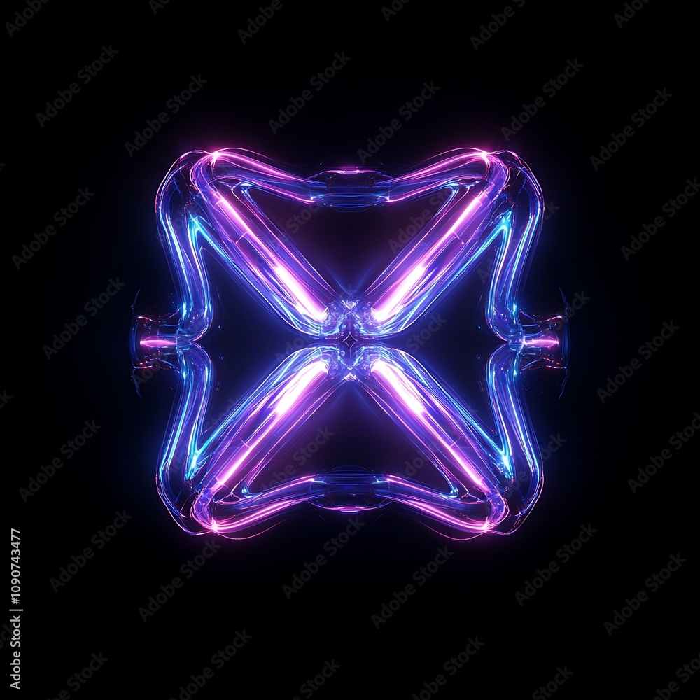 Poster stunning abstract light form with vibrant neon colors and intricate patterns on a black background, 