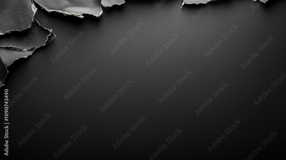 Poster torn edges of paper notice on black background creating space for text and advertising with subtle t
