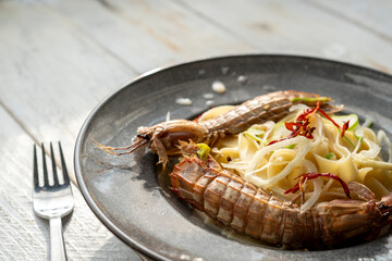 delicious Mantis shrimp pasta