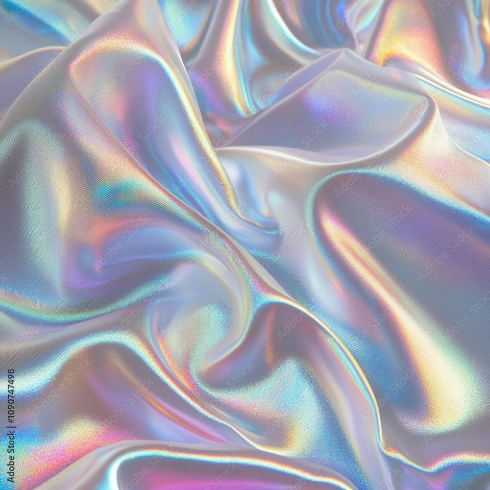 Poster Iridescent fabric drapes in soft folds creating an ethereal, shimmering effect