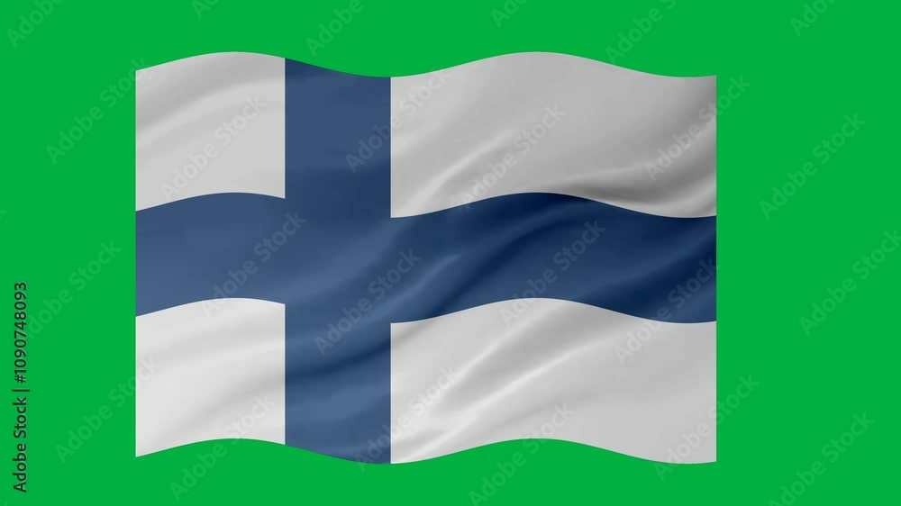 Poster finland waving flag loop animation with glowing 3d shade isolated on green background