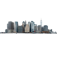 Majestic futuristic skyline of urban downtown skyscrapers, isolated on transparent background 