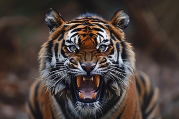 Obraz premium A Close-Up Portrait of a Roaring Tiger