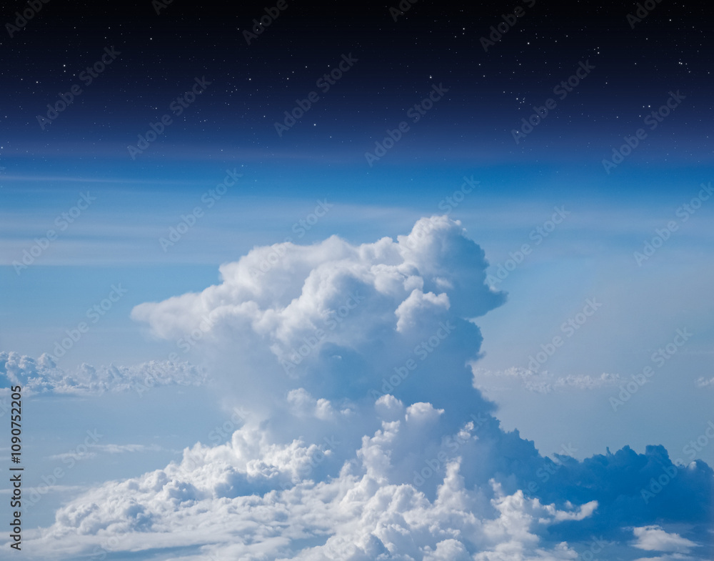 Canvas Prints aerial view from airplane window at high altitude of dense puffy cumulus clouds. high altitude view 