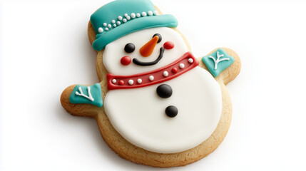 Fototapeta premium Gingerbread Snowman Cookie on White Background