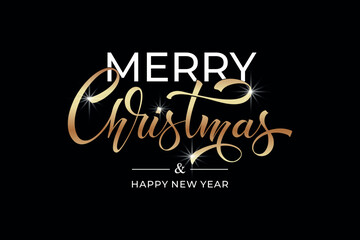 Merry Christmas and Happy New Year hand lettering calligraphy. Vector holiday illustration element. Typographic element for congratulations.
