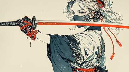 masked anime woman with samurai