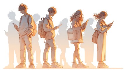 Fototapeta premium Men and women are busy with their respective cell phones