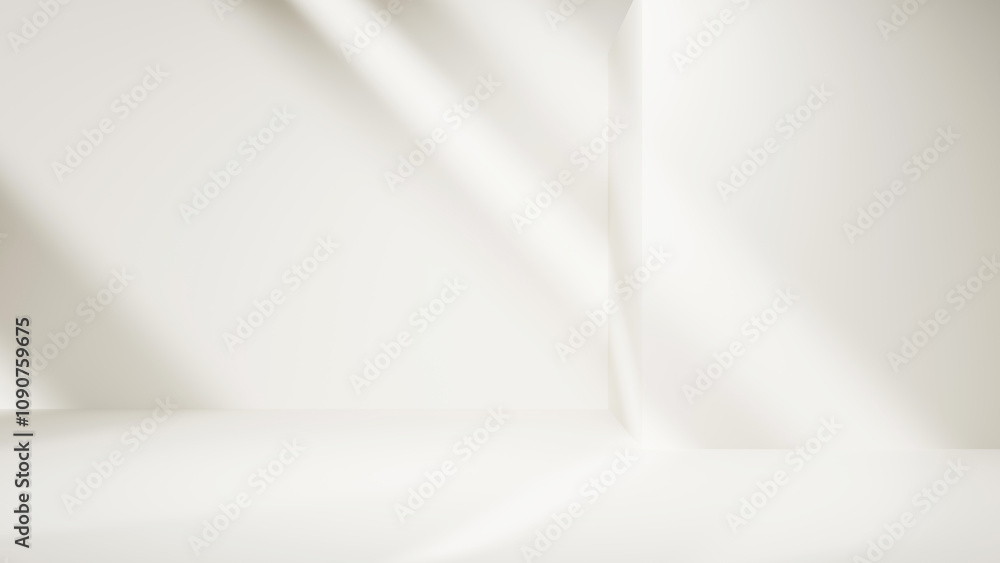 Poster luxury empty room with podium table stage and light beams with shadows