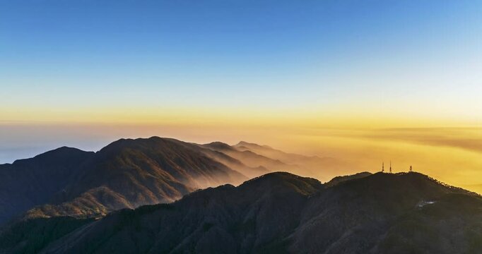 aerial time lapse of the natural landscape of Mount Lushan at dusk in Yangtianping, Jiujiang city, Jiangxi province, China