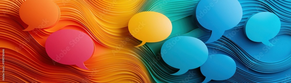 Poster a vibrant abstract background featuring colorful speech bubbles, symbolizing communication and inter