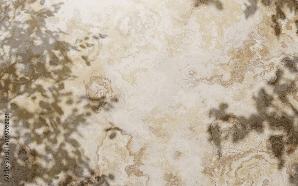 Aufkleber Marble texture background with sunlight and trees shadows. Marble table top view close up surface texture