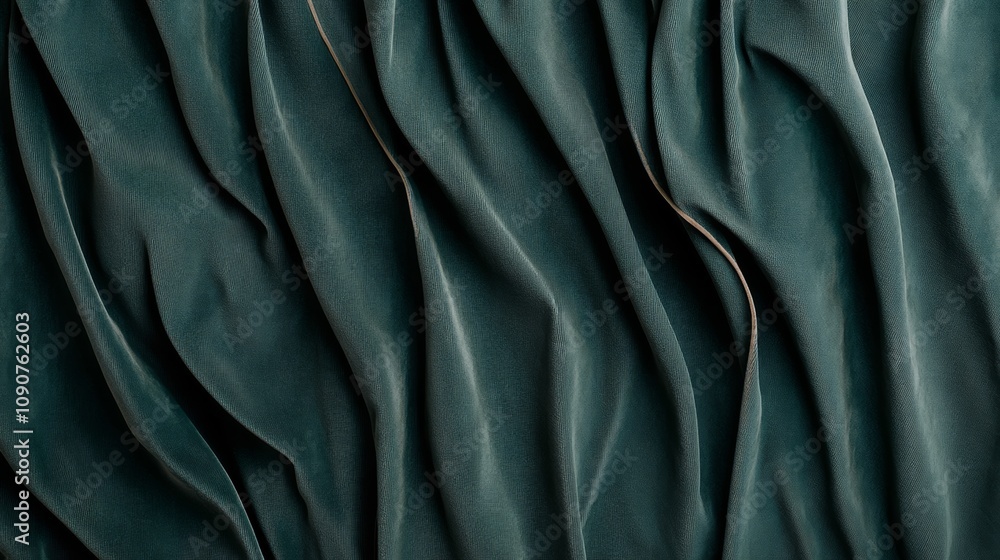 Poster a piece of fabric with a green color and a wavy pattern. the fabric is folded and has a shiny appear
