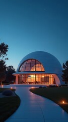 Obraz premium A large glass dome building with a glass roof and a large glass window. Planetarium